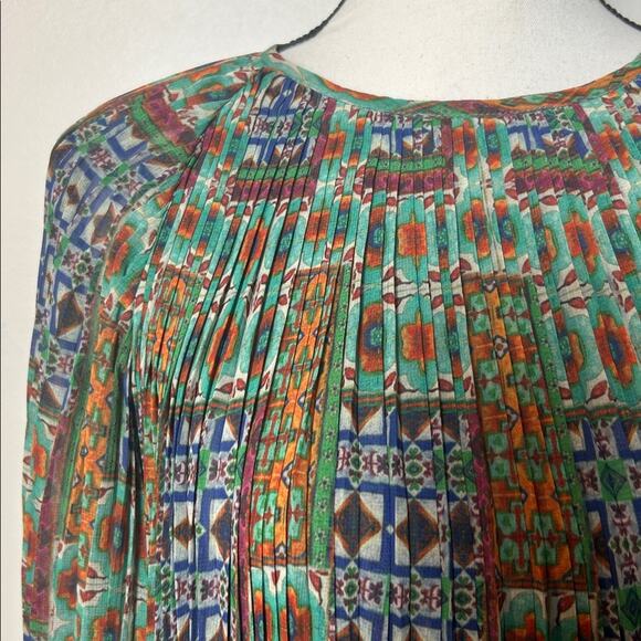 EUC Carolina K x Anthropologie green patterned pleated dress - Picture 8 of 15